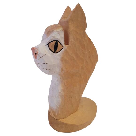 Peepers Eyeglass Holder Cat Kitty Kitten Orange Tabby Wood Hand Carved - Picture 1 of 10
